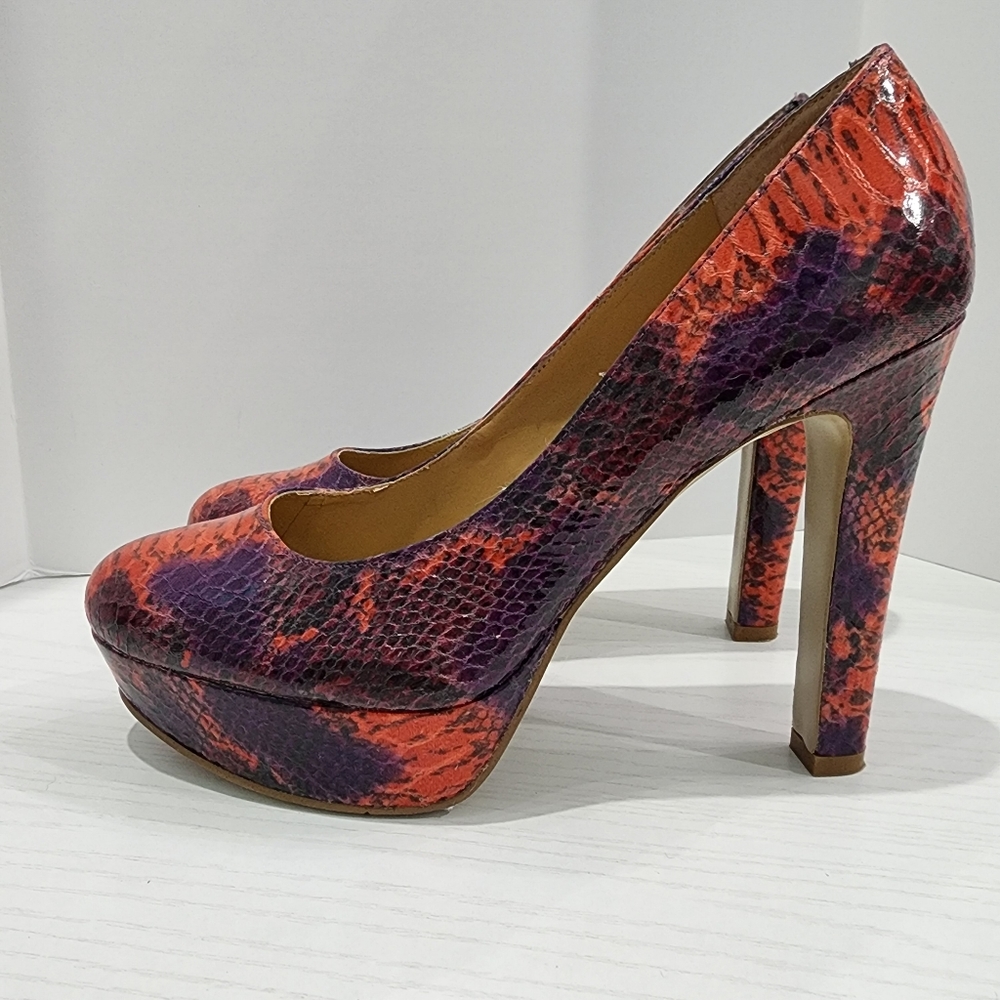 Nine West Purple & Red Reptile Print Platform Heels